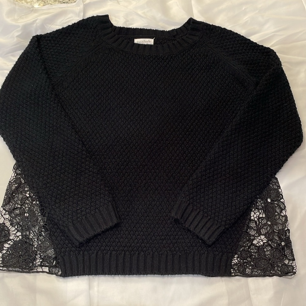 Charming Charlie Chunky Knit and Lace Side Panel Sweater Evening Sexy Mature‎